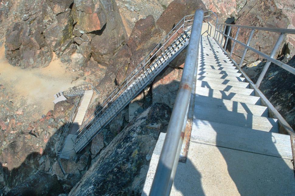 Free Stock Photo of Steep steps down from lookout tower